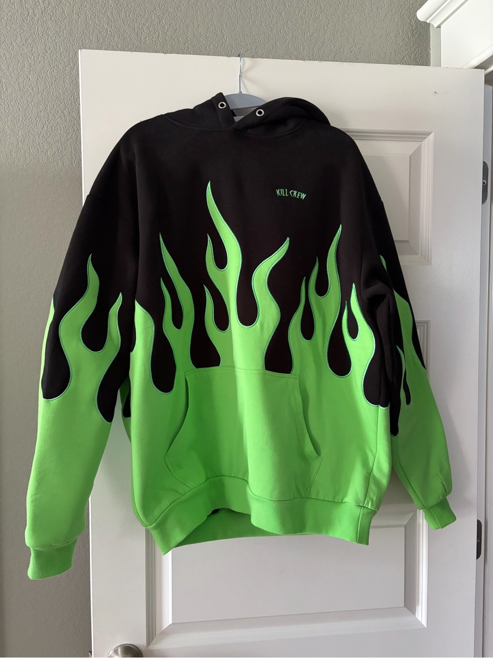 Kill Crew Black and Neon Green Flame Oversized Premium Heater Hoodie